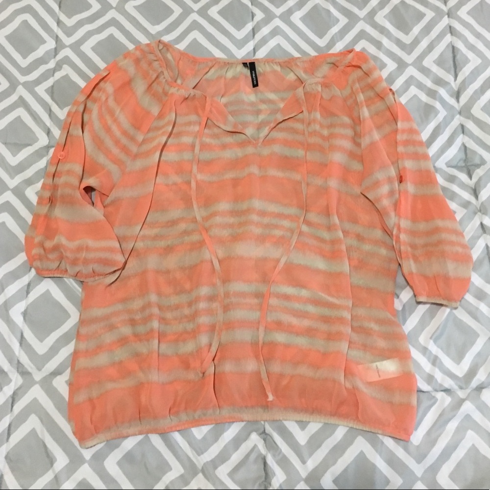 Maurice’s sheer coral & taupe top